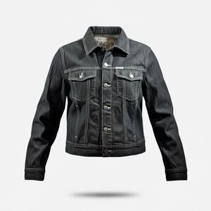 CREST Jeans Denim Womens Large Jacket Silver Buttons Dark Grey Light Weight